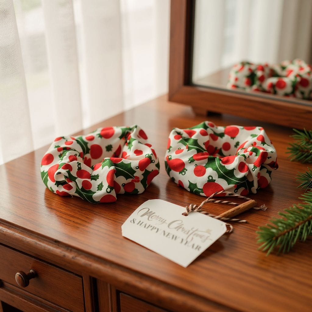 Festive Christmas Patterned Hair Scrunchie - Holiday Gift