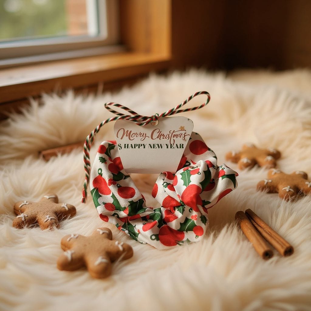 Festive Christmas Patterned Hair Scrunchie - Holiday Gift