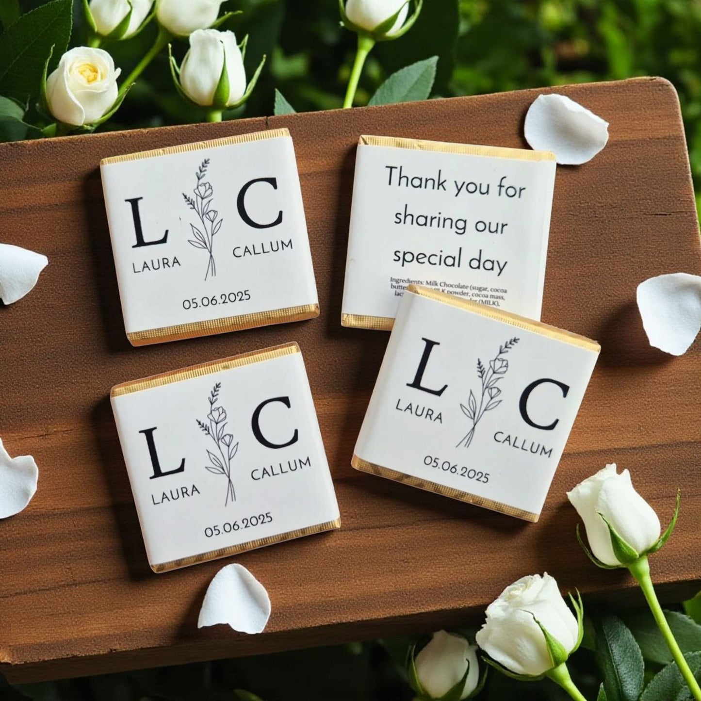 Personalized Floral Wreath Wedding Favor Chocolates