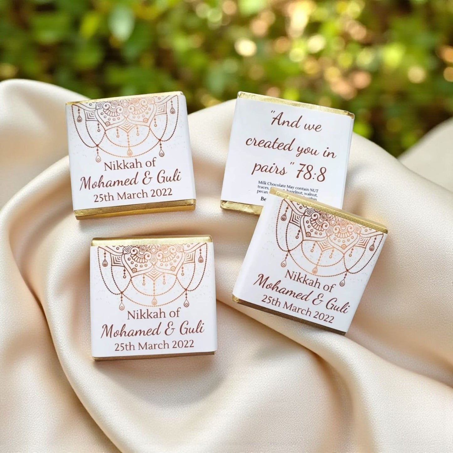Personalized "And We Created You in Pairs" Nikah Chocolate