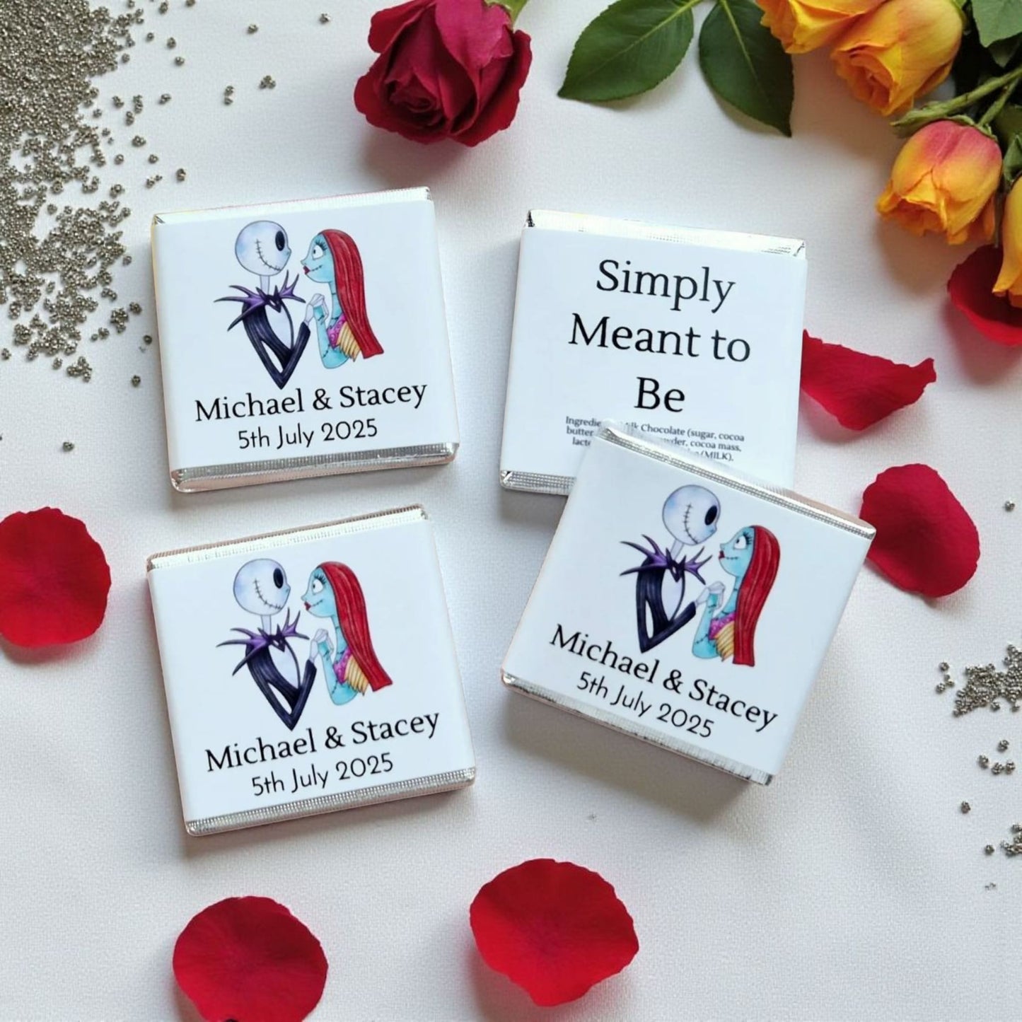 Personalized Jack & Sally "Simply Meant to Be" Wedding Chocolate