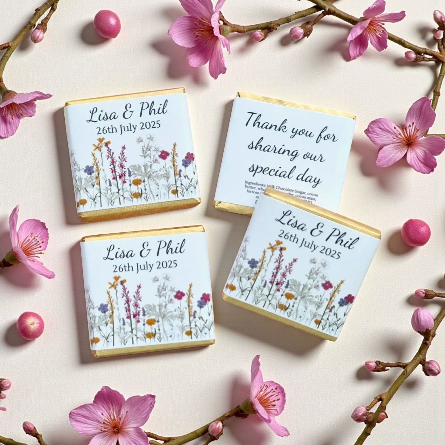 Personalized Wildflower Themed Wedding/Engagement Chocolates