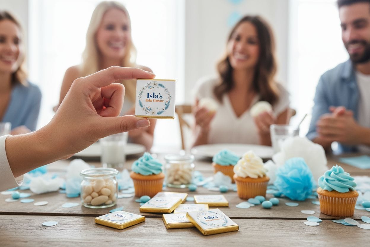 Personalized Blue Feather and Wreath Themed Celebration Milk Chocolate