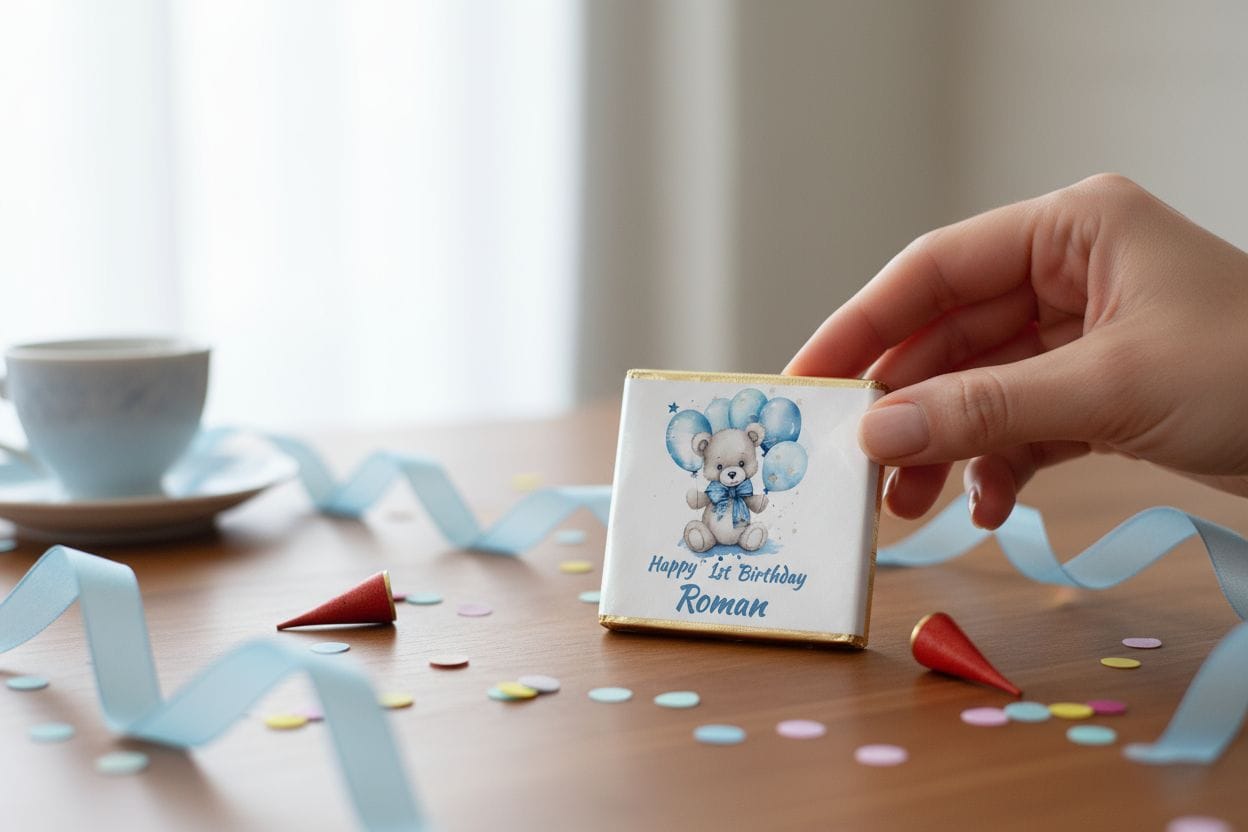 Personalized Balloon Teddy Bear Themed Celebration Milk Chocolate