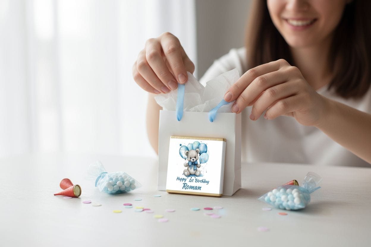 Personalized Balloon Teddy Bear Themed Celebration Milk Chocolate