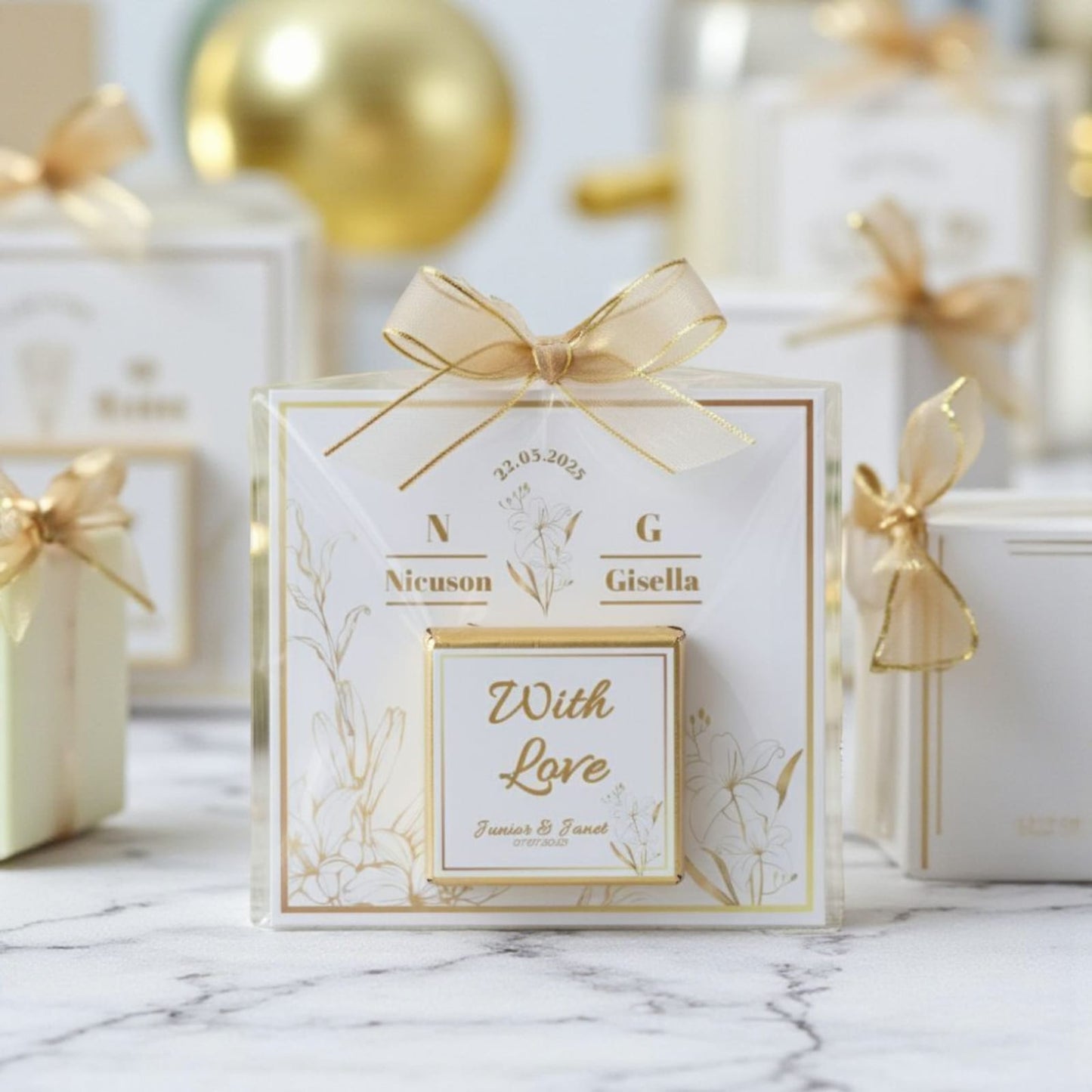 Personalized "Golden Love" Elegant Card and Chocolate