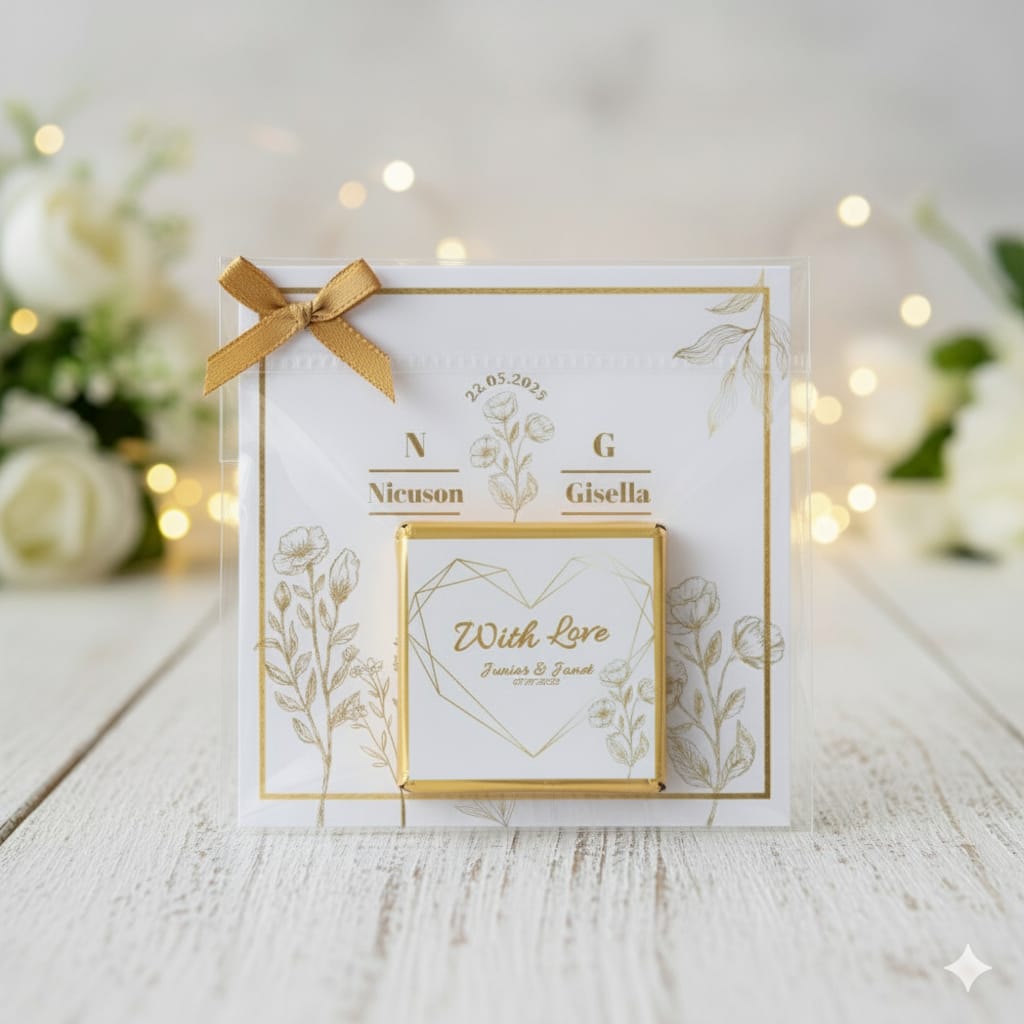 Personalized "Golden Love" Elegant Card and Chocolate