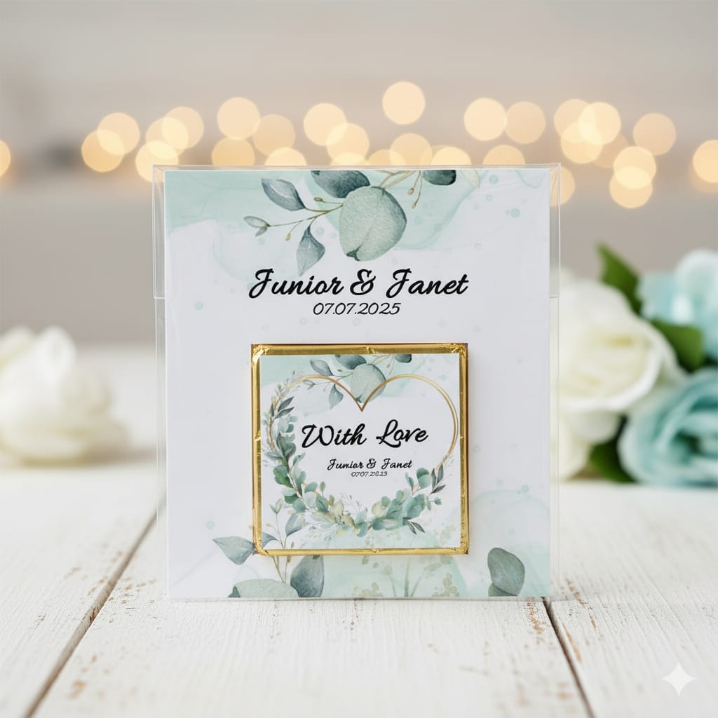 Personalized "Eucalyptus Wreath" Greenery Card and Chocolate