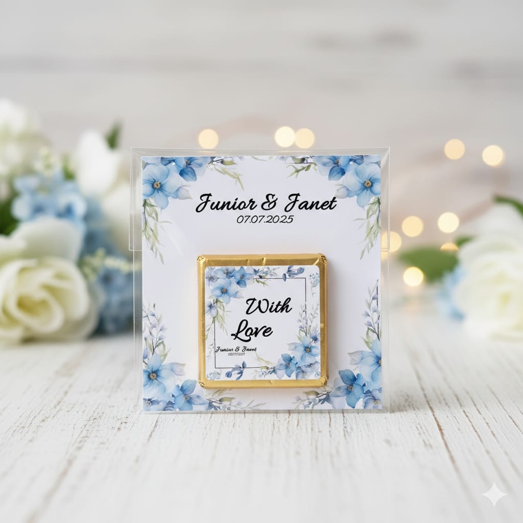 Personalized "Forget-Me-Not" Blue Floral Card and Chocolate