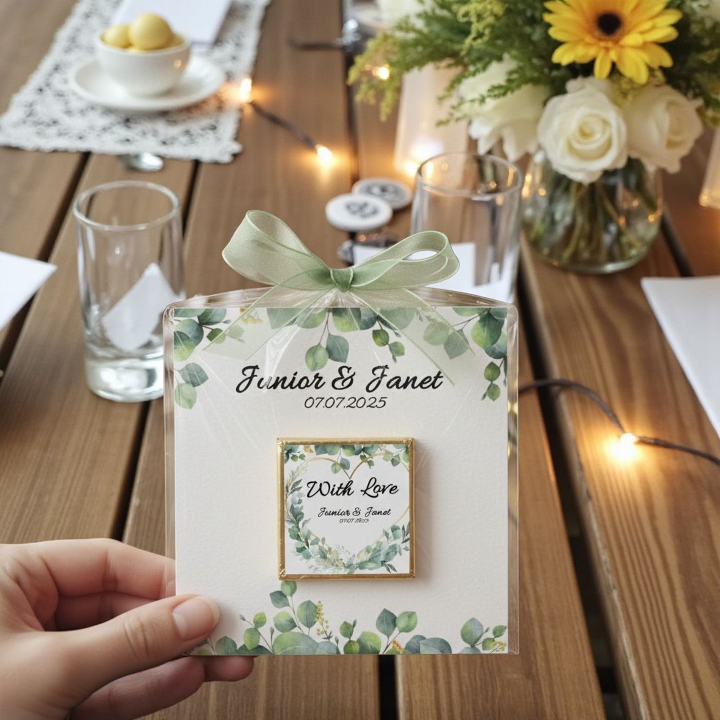 Personalized "Eucalyptus Bliss" Greenery Card and Chocolate