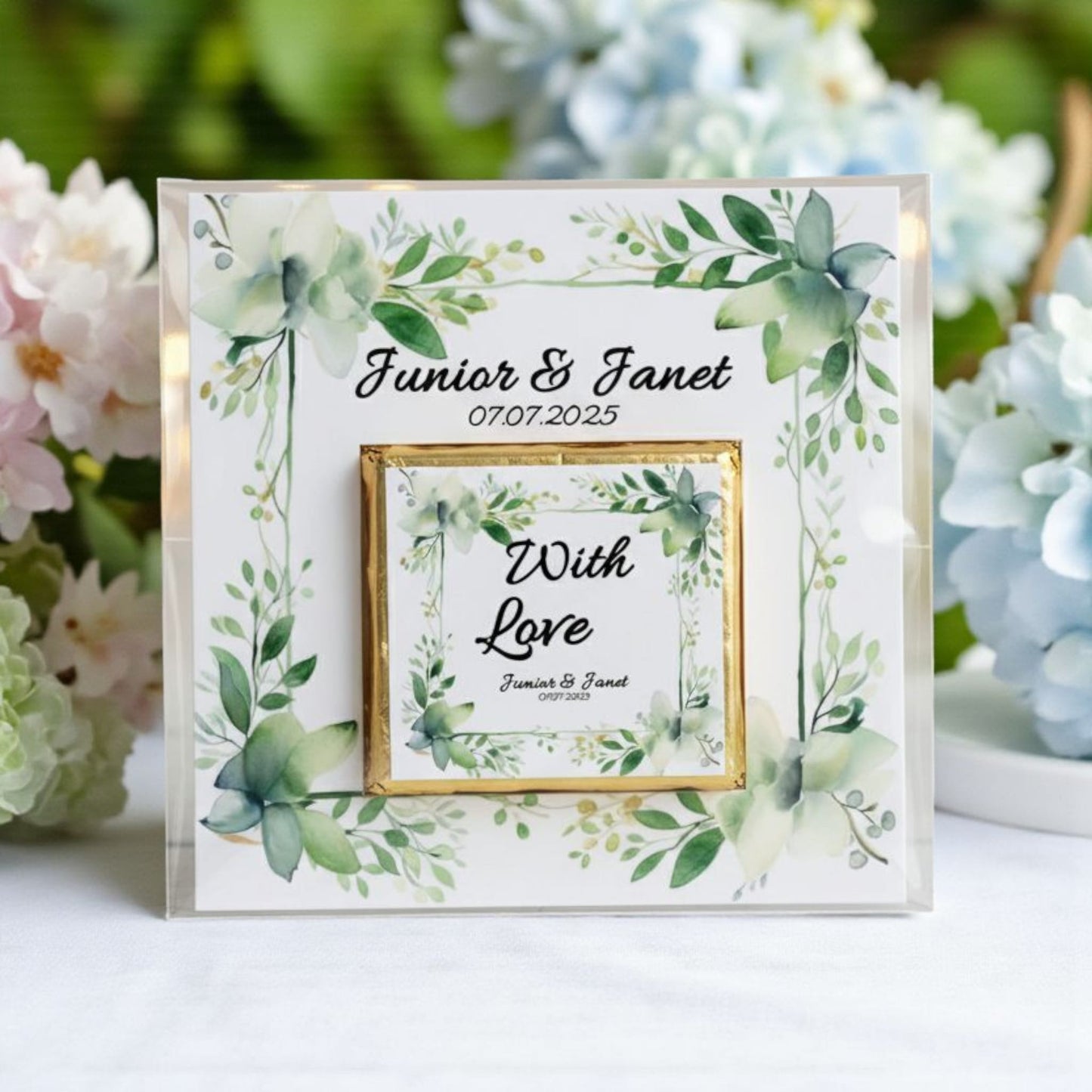 Personalized "Botanical Charm" Greenery Card and Chocolate