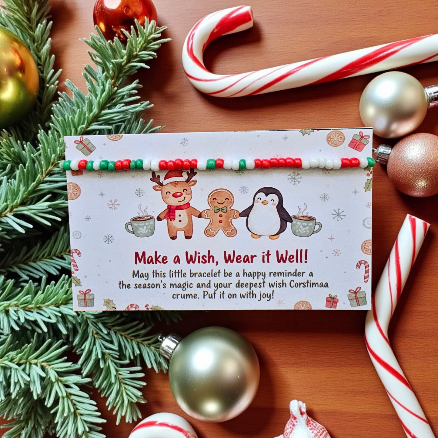 Make a Wish, Wear it Well" Christmas Wish Bracelet - Festive Charm Gift