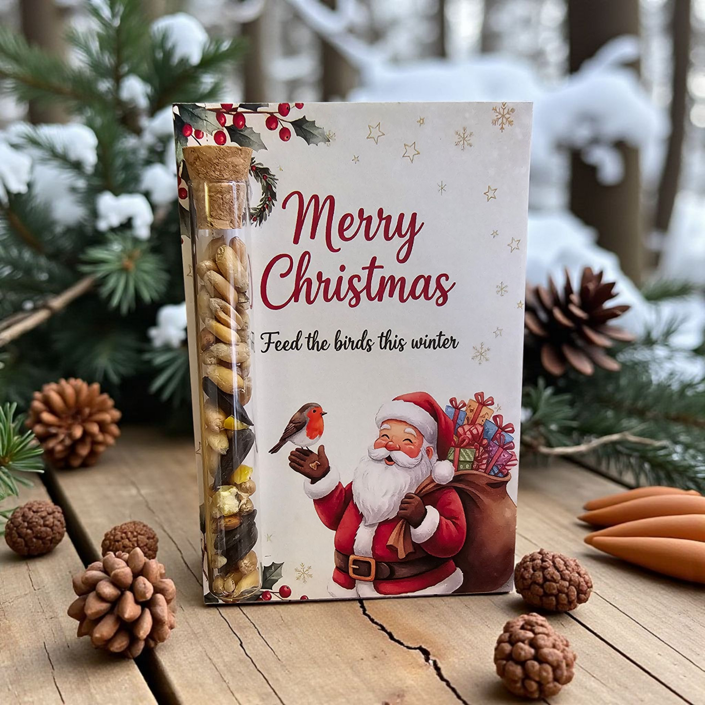Festive Bird Seed Christmas Card Gift Set - "Feed the Birds This Winter"