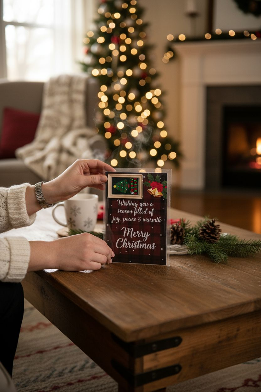 Festive Christmas Card with Refrigerator Magnet - Joy, Peace & Warmth Gift Set