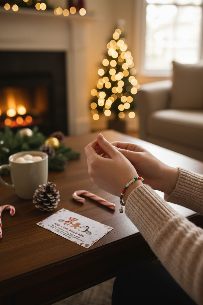Make a Wish, Wear it Well" Christmas Wish Bracelet - Festive Charm Gift