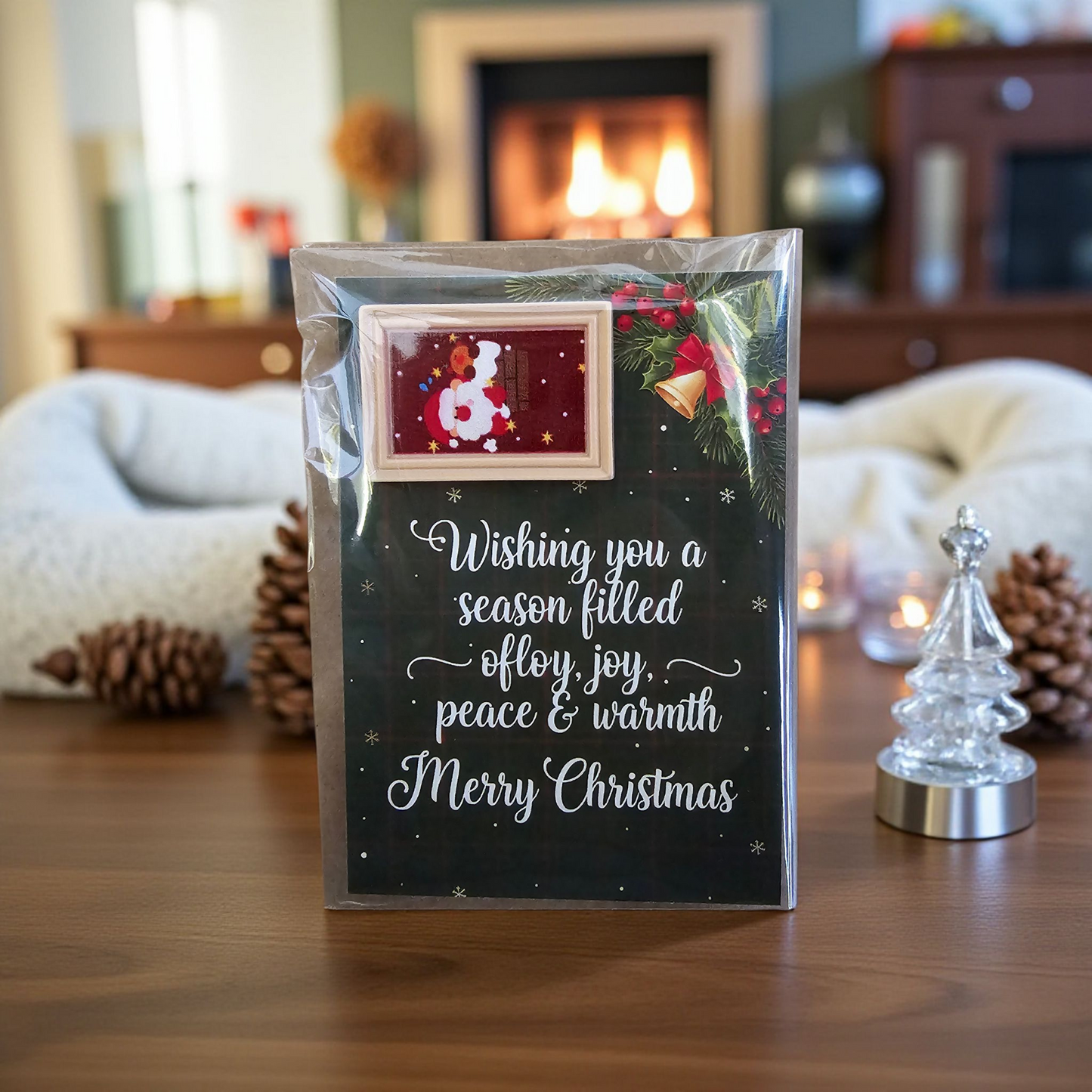Festive Christmas Card with Refrigerator Magnet - Joy, Peace & Warmth Gift Set