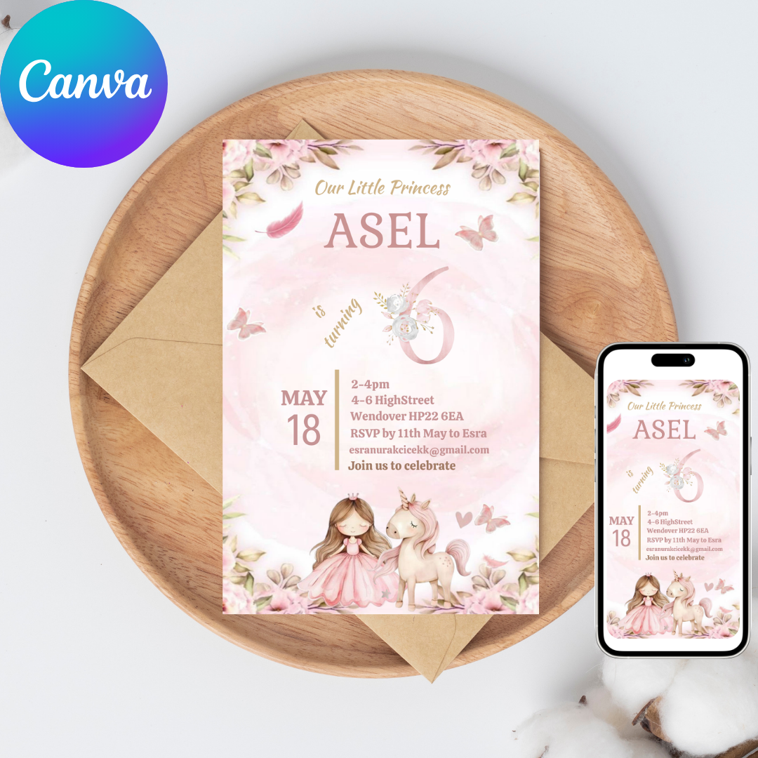 🎁 FREE TAGS! | Editable Little Princess Fairy Birthday Invitation Template (Canva)