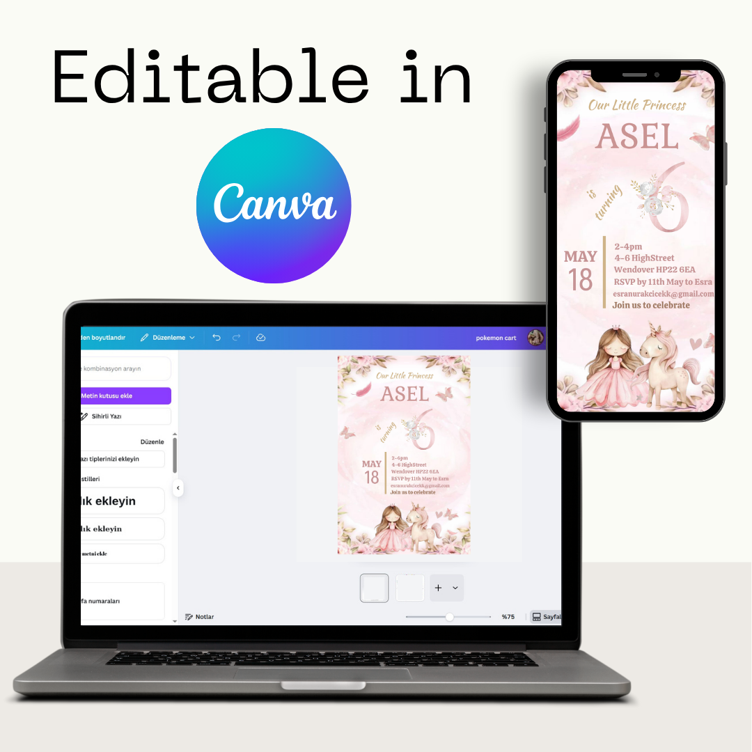 🎁 FREE TAGS! | Editable Little Princess Fairy Birthday Invitation Template (Canva)