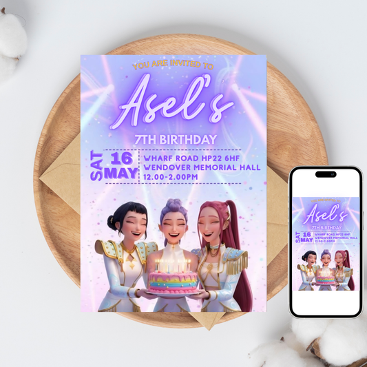 🎁 FREE TAGS! | Editable Holographic K-Pop Girl Birthday Invitation Template (Canva)