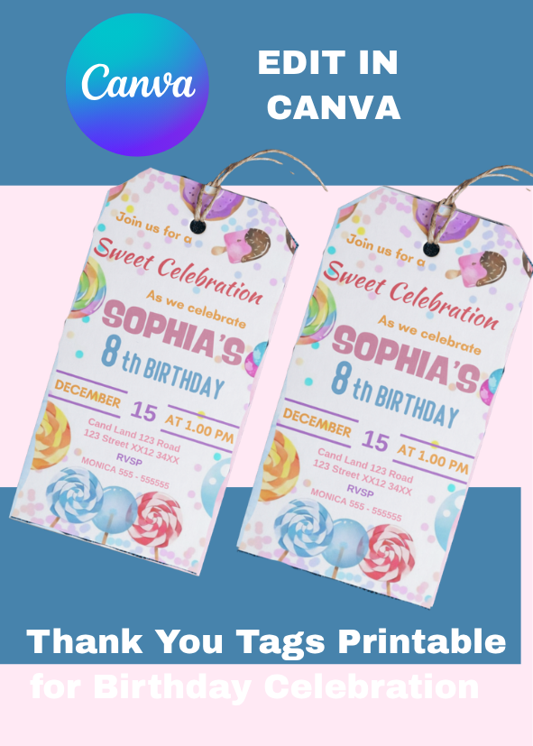 🎁 FREE TAGS! | Editable Sweet Celebration Candy Birthday Invitation Template (Canva)