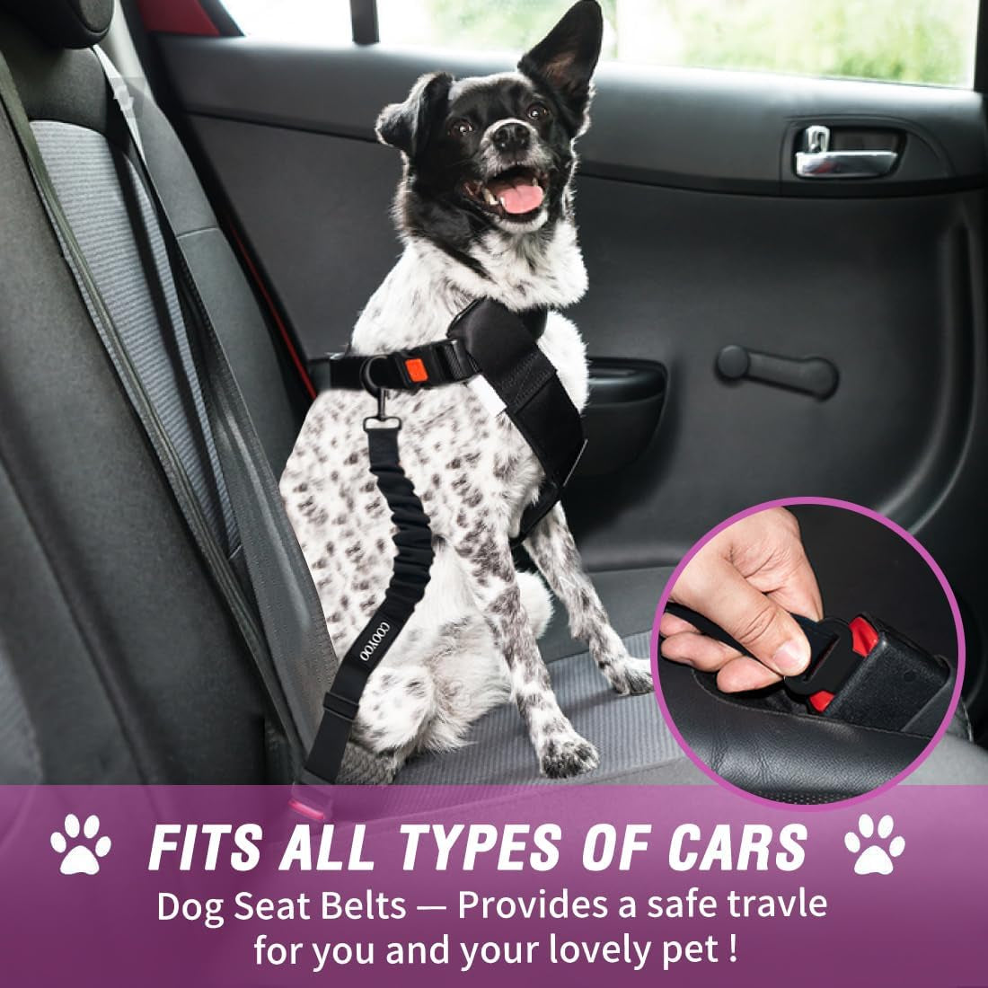 Adjustable Retractable Dog Car Harness and Seat Belt Set - Heavy Duty Nylon Pet Safety Restraint for Vehicles