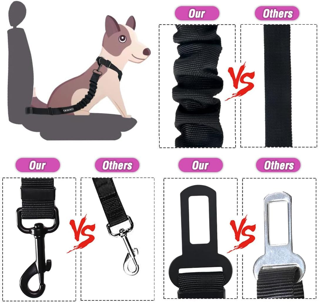 Adjustable Retractable Dog Car Harness and Seat Belt Set - Heavy Duty Nylon Pet Safety Restraint for Vehicles