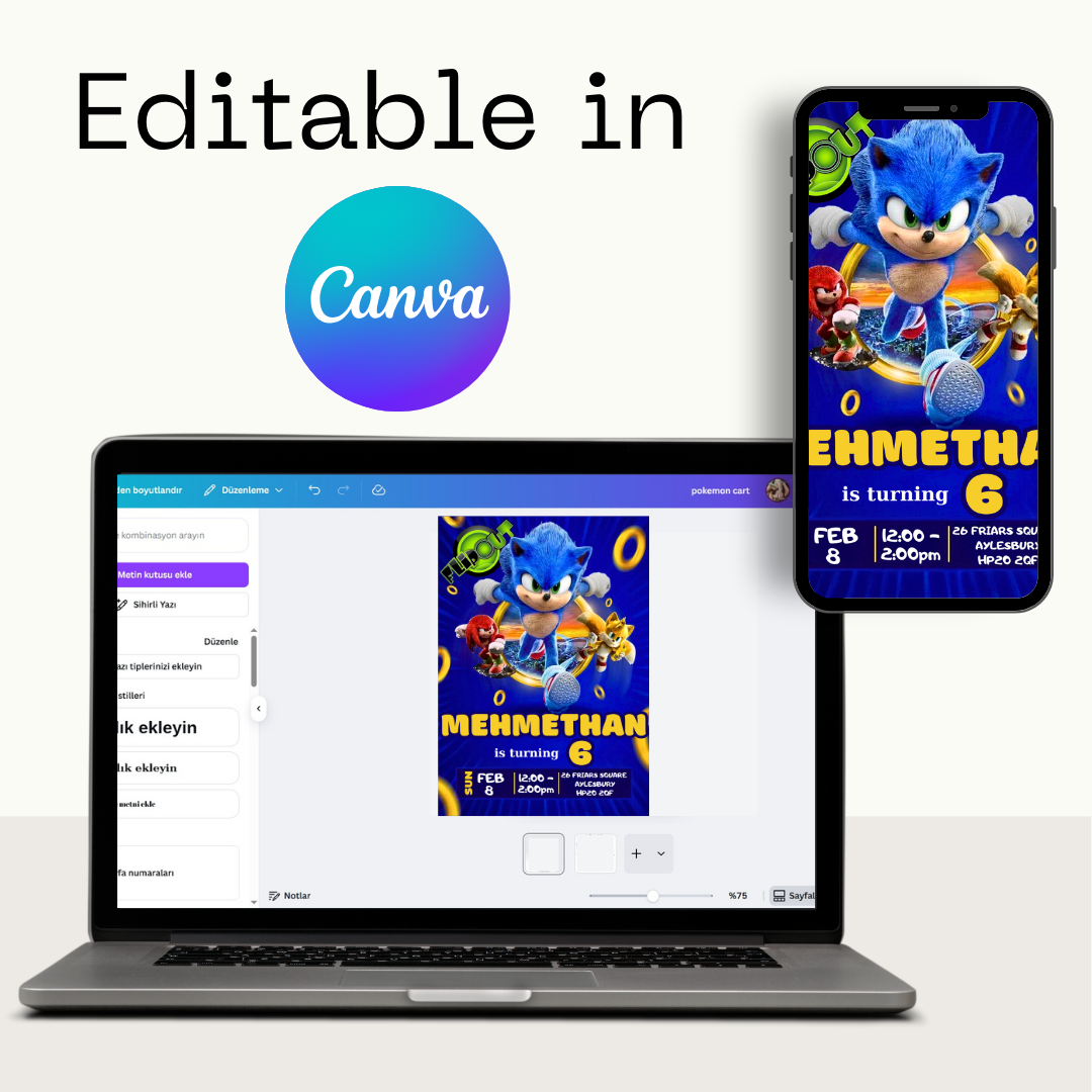 🎁FREE TAGS! | Editable Sonic the Hedgehog Birthday Invitation Template (Canva)