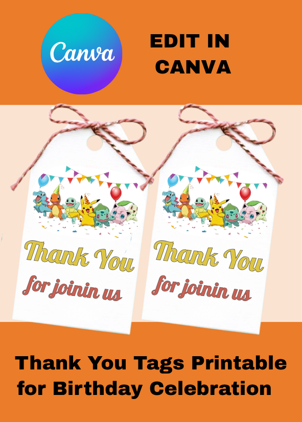 🎁 FREE TAGS INCLUDED! | Editable Pokémon Birthday Invitation Template (Canva)