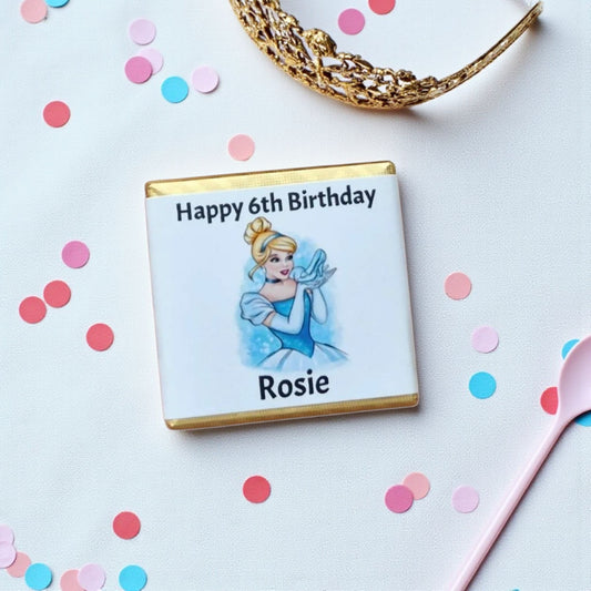 Personalised Chocolate Cinderella Princess Birthday Children's Party Favours Neapolitan Squares Table Decorations