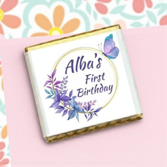 Personalized Butterfly & Floral Themed Celebration Milk Chocolate