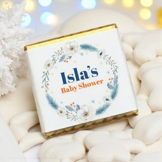 Personalized Blue Feather and Wreath Themed Celebration Milk Chocolate
