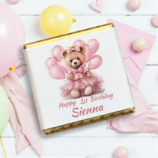 Personalized Balloon Teddy Bear Themed Celebration Milk Chocolate