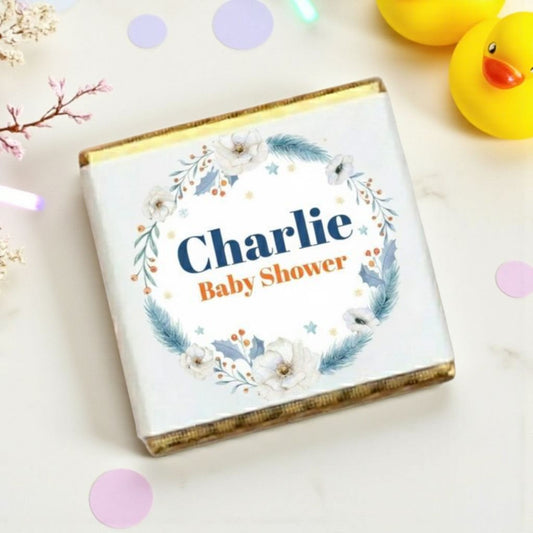 Personalized Blue Feather and Wreath Themed Celebration Milk Chocolate