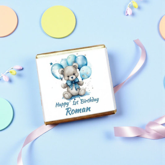 Personalized Balloon Teddy Bear Themed Celebration Milk Chocolate