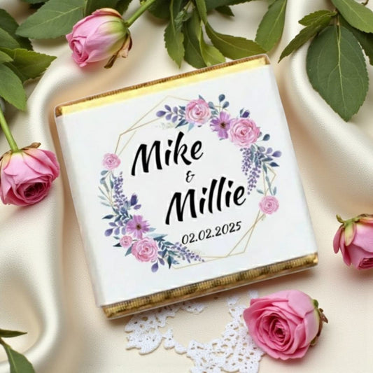 Personalized Pink Floral &amp; Geometric Frame Celebration Milk Chocolate