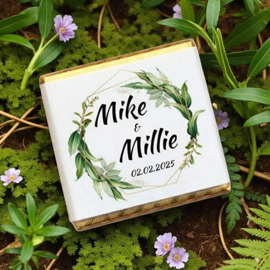 Personalized Greenery Wreath &amp; Geometric Celebration Milk Chocolate