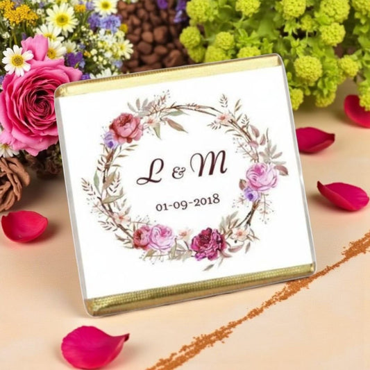 Personalized Pink Floral Wreath &amp; Monogram Celebration Milk Chocolate