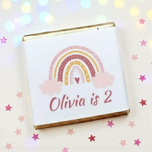 Personalized Pink Rainbow and Star Themed Celebration Milk Chocolate