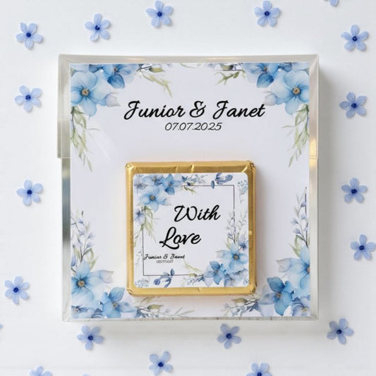 Personalized "Forget-Me-Not" Blue Floral Card and Chocolate