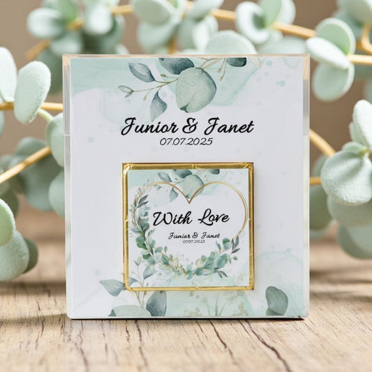 Personalized "Eucalyptus Wreath" Greenery Card and Chocolate