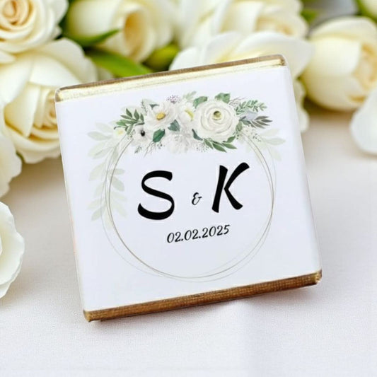 Personalized White Flower and Greenery Wreath Celebration Milk Chocolate