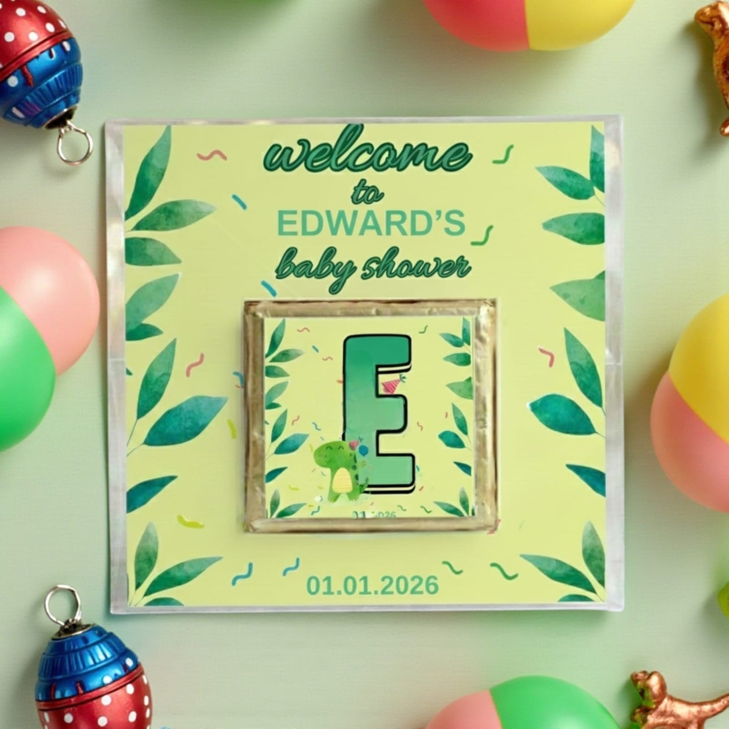 🦖 Cheerful Dinosaur Themed Personalized Card with Chocolate