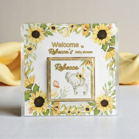 🌻 Personalized Chocolate Card with Sunflower and Sweet Elephant Theme