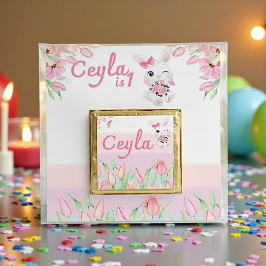 🐰Personalized Chocolate Card with Delicate Floral Bunny Theme