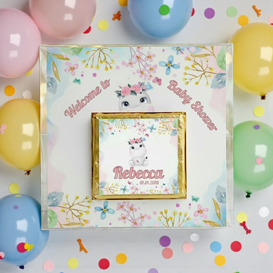 🦄 Personalized Chocolate Card with Pastel Floral Hippo Theme