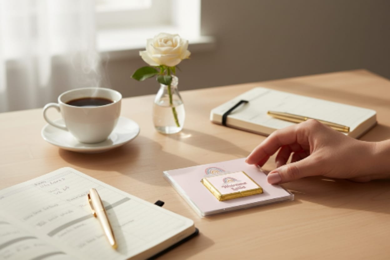 🌈 Product Description: Personalized Chocolate Card with Minimalist Boho Rainbow Theme