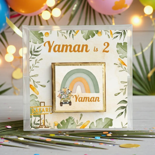 🌈 Product Description: Personalized Chocolate Card with Boho Safari Rainbow Theme