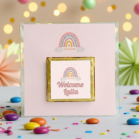 🌈 Product Description: Personalized Chocolate Card with Minimalist Boho Rainbow Theme