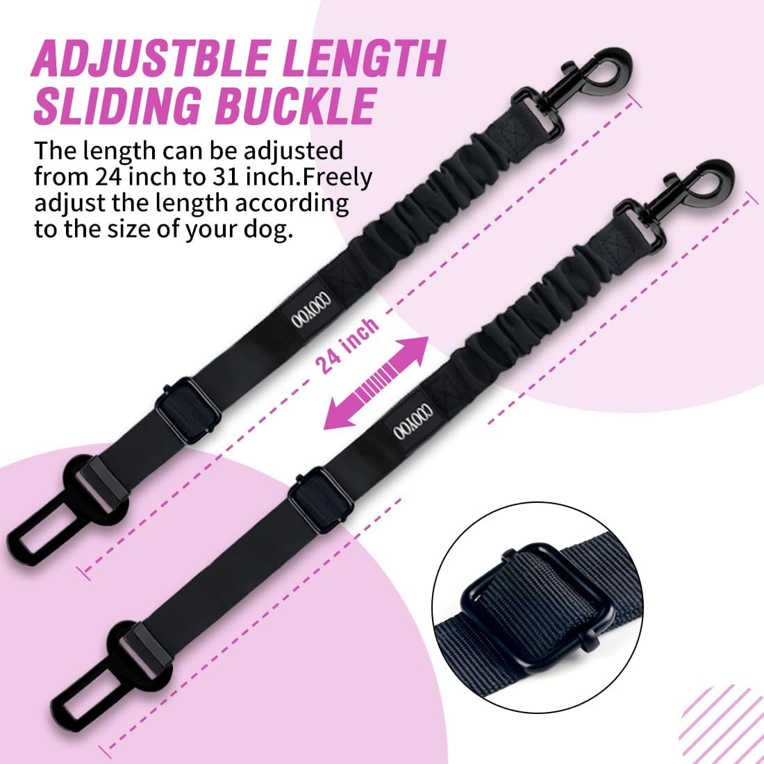 Adjustable Retractable Dog Car Harness and Seat Belt Set - Heavy Duty Nylon Pet Safety Restraint for Vehicles
